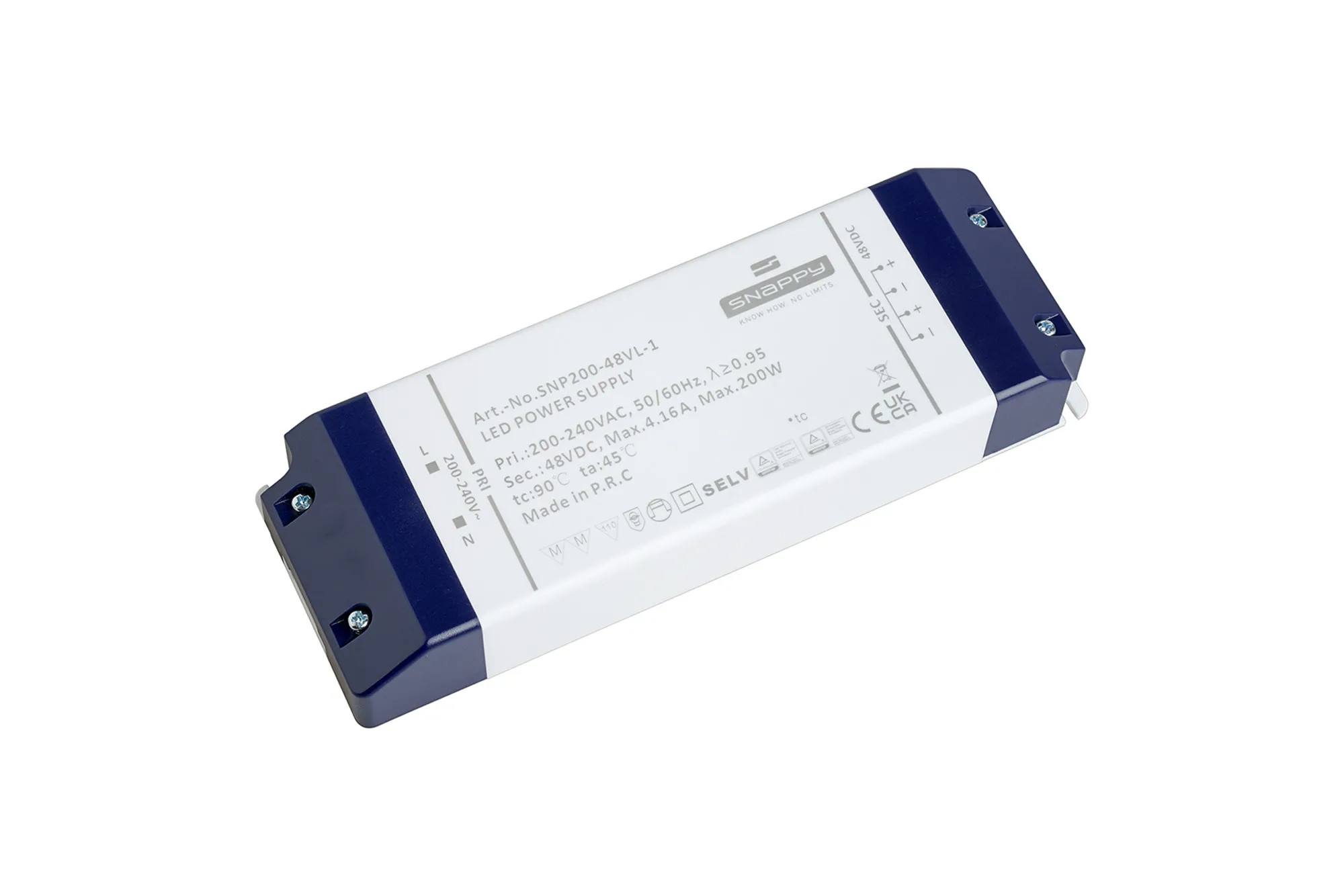 SNP200-48VL-1  SNP, 200W Constant Voltage Non-Dimmable LED Driver 48VDC 4.16A IP20.